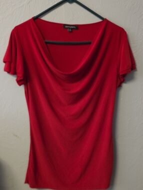 Ava & Grace Red Cowl Neck Short Sleeve Top